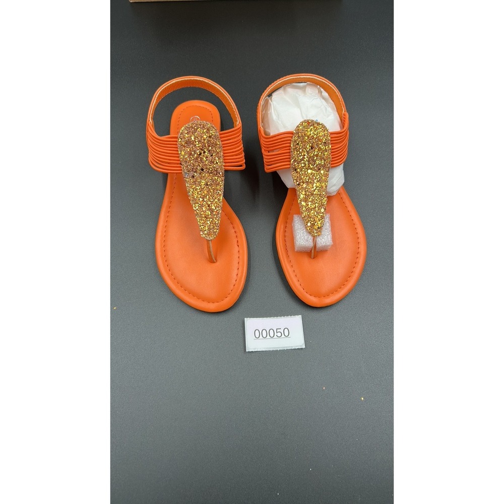 Shoe Land SL-Mona Women's Flat Sandals in Orange, Size 6